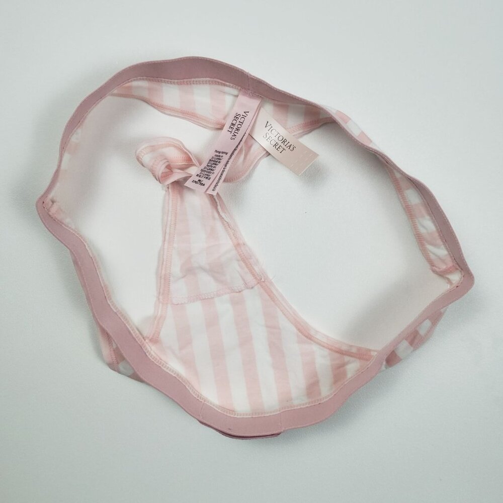 Victoria's Secret Shine Patch Thong Panty Womens Medium VS Signature Pink Stripe - Picture 11 of 14